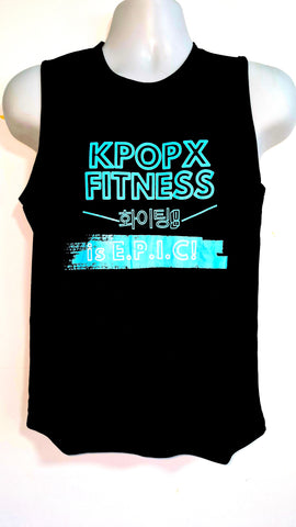 BLACK , DRI-FIT SLEEVELESS. BRIGHT BLUE FONT. $24.90