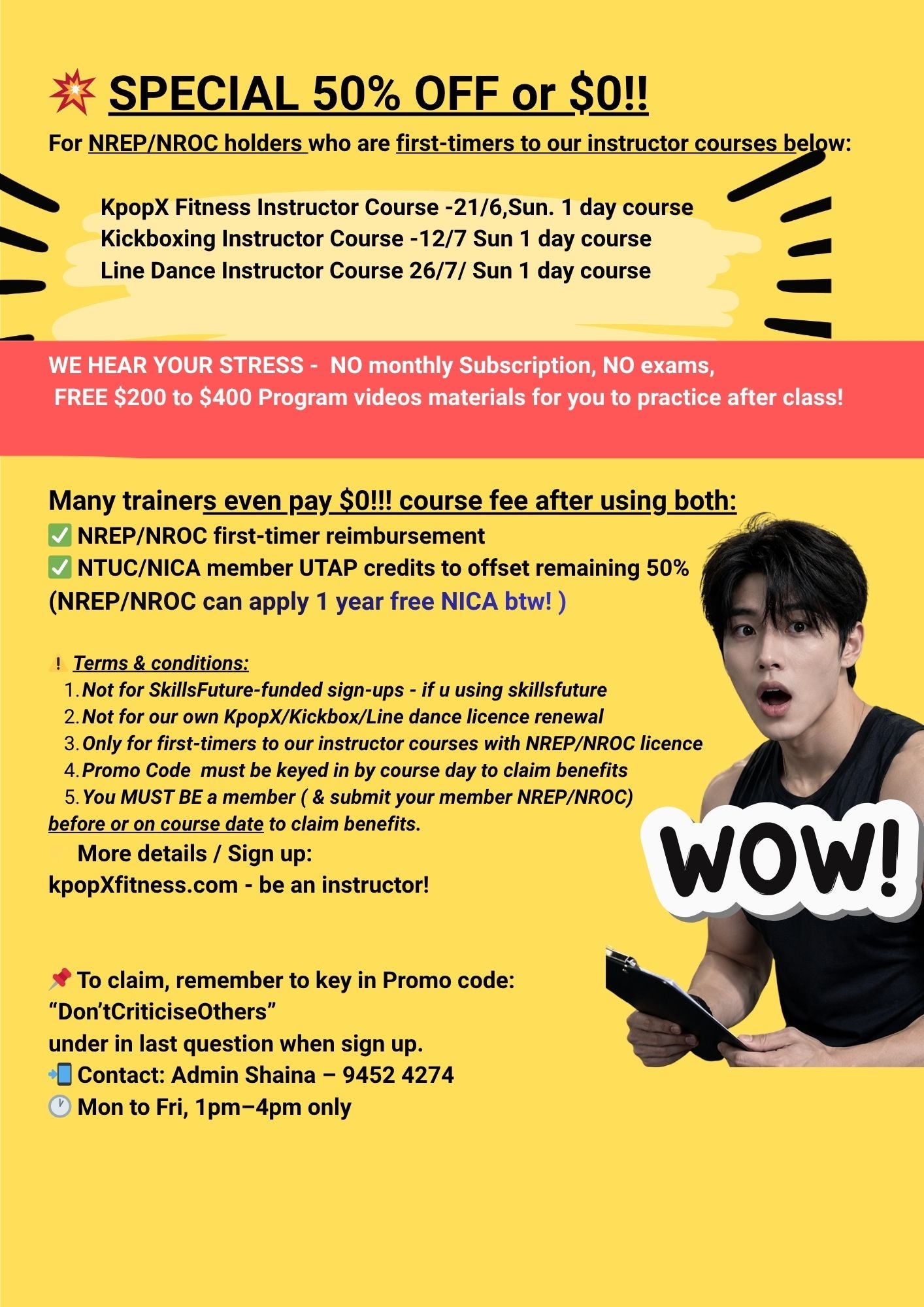 SG KpopX Fitness instructors' course first timer only ($0 or 50% for NTUC/NICA/NREP-Read on to see if u are eligible!)