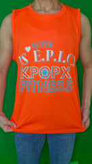 DRIT-FIT , SLEEVELESS. Orange BRIGHT BLUE/WHITE FONT. left 42